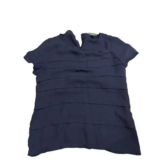 Lauren Ralph Lauren Women's Navy Tiered Short-Sleeve Sheer Blouse Top Size Small - Picture 1 of 3